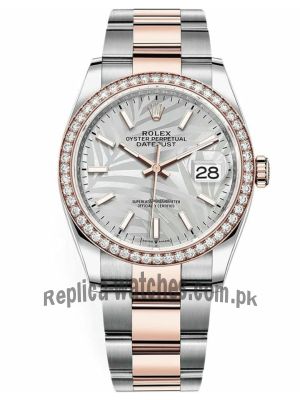 Newest Model-Rolex Datejust Silver Palm Motif Dial Diamond Watch  Price in Pakistan