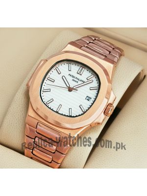 Patek Philippe Nautilus Rose Gold White Dial Stainless Steel Watch Price in Pakistan