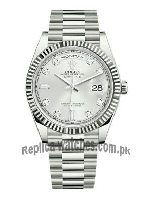Rolex Day Date Silver Diamond Dial Watch Price in Pakistan