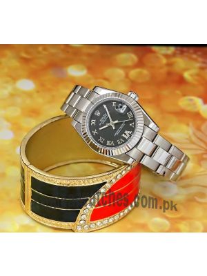 Rolex Lady-Datejust Black Roman Dial Watch Price in Pakistan