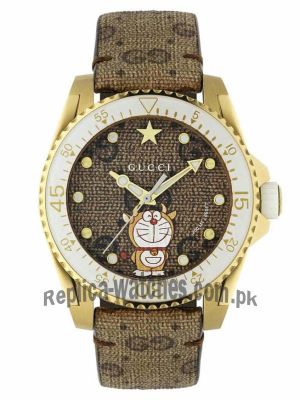 Gucci Dive Doraemon Brown Dial Brown Leather Strap Watch  Price in Pakistan