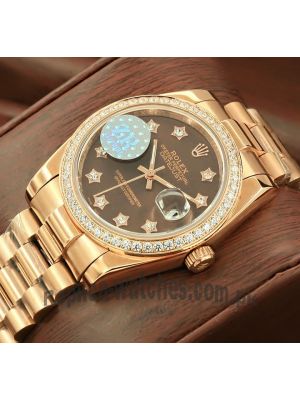 Rolex Datejust Chocolate 9 diamonds set in star Dial Watch Price in Pakistan