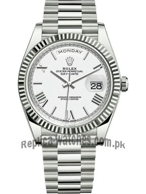 Rolex Day-Date White Roman Dial Fluted Bezel President Bracelet Watch Price in Pakistan