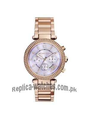 Michael Kors Women's Rose Gold Tone Purple Dial Chrono Watch Price in Pakistan