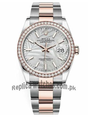 Newest Model-Rolex Datejust Silver Palm Motif Dial Diamond Watch  Price in Pakistan