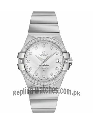Omega Constellation Mens Chronometer Silver Diamond Watch Price in Pakistan