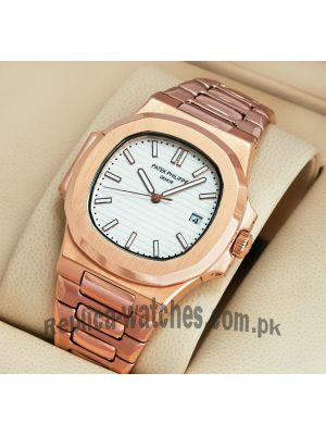 Patek Philippe Nautilus Rose Gold White Dial Stainless Steel Watch Price in Pakistan