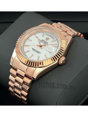 Rolex Day-Date White Stripe Dial Rose Gold Watch Price in Pakistan