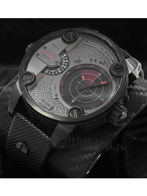Diesel Little Daddy Radar GMT Grey Dial Black Leather Men's Watch Price in Pakistan