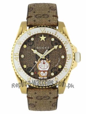 Gucci Dive Doraemon Brown Dial Brown Leather Strap Watch  Price in Pakistan