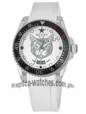 Gucci Dive Tiger White Dial White Rubber Strap Watch  Price in Pakistan