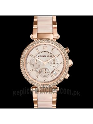 Michael Kors Parker Blush Dial Rose Gold Tone and Blush Acetate Ladies Watch  Price in Pakistan