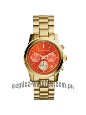 Michael Kors Runway Orange Dial Womens Gold Chronograph Watch Price in Pakistan