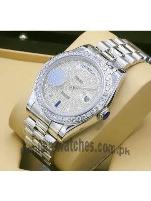 Rolex Day-Date 40 White Gold Diamond Bezel Paved Dial Swiss Watch Price in Pakistan