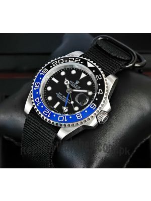 Rolex GMT-Master II  Blue and Black Ceramic Bezel Black Dial Black Nato Strap Watch Price in Pakistan